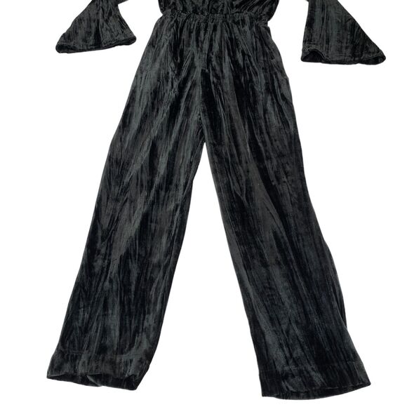 A New Day Jumpsuit Womens Small Black Velvet Empire Waist V Neck Straight Leg - Picture 15 of 16